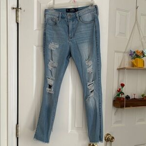 Hollister Light Blue Ripped Cropped Jeans